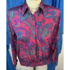 Vtg Pink Paisley Boho Silky Alfred Dunner Top With Cinched Bottom Size 12